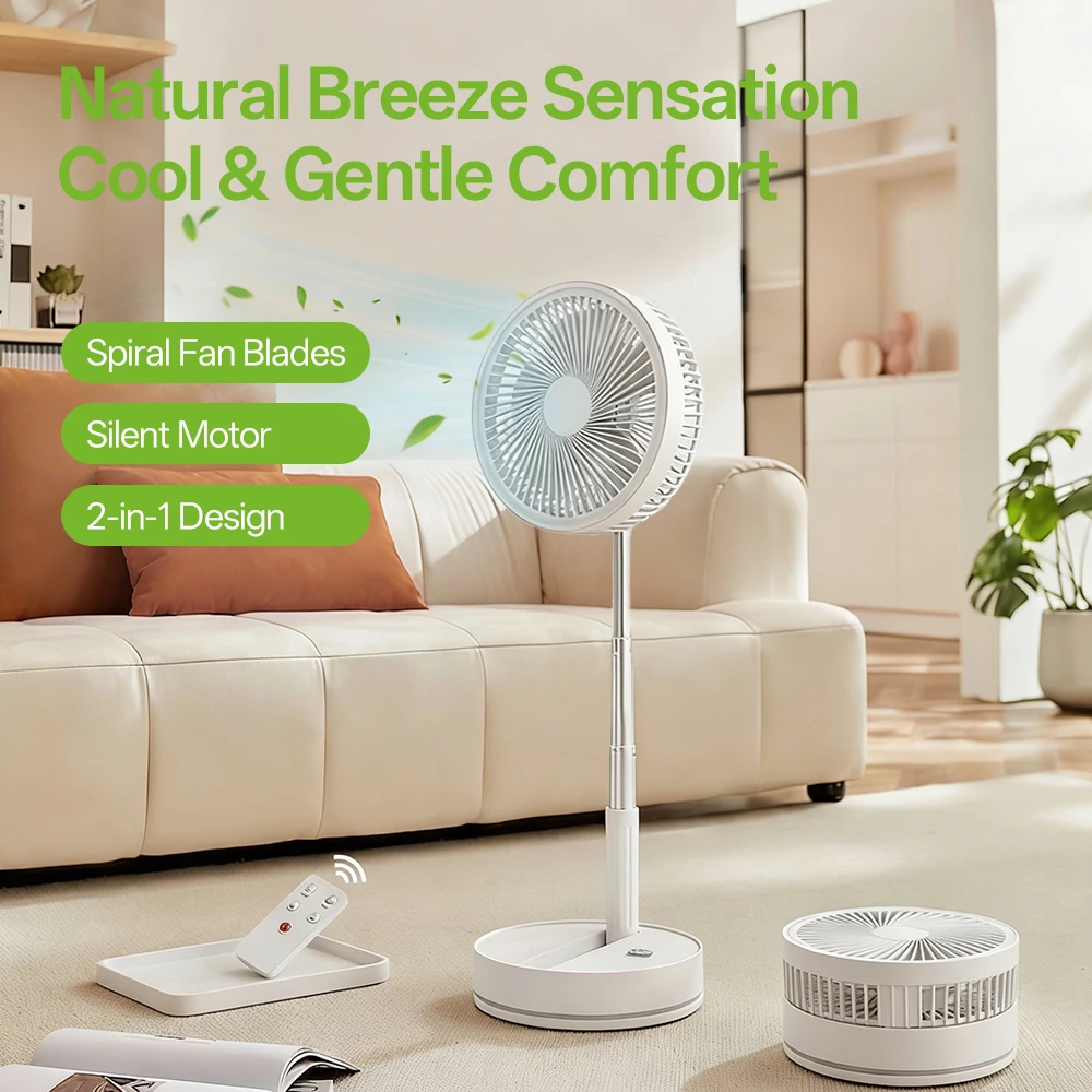 Portable Foldable Rechargeable Fan Operated USB C Small Fan With Remote Quiet Table Desk Fan Folding Standing Pedestal Fan Room