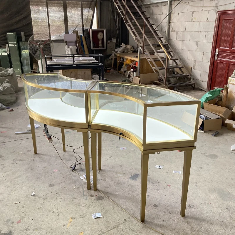 

Customize.Hong Zhan Factory LED Glass Jewelry Display Cabinet with Stainless Steel Frame Commercial Use in Shopping Mall