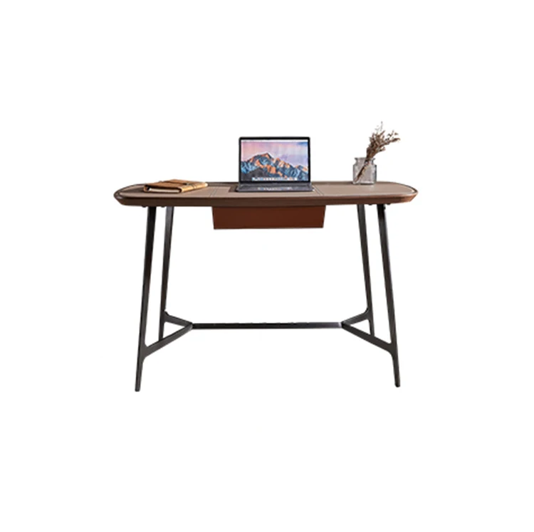 Saddle leather stone top modern home office furniture solid wood computer desk simple design home table kids study desk