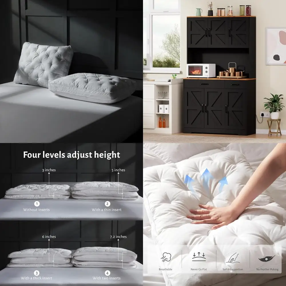 

Queen Size Geese Feather and Down Pillow Set, Adjustable Layers, 2-Pack, Assembled with Cotton Cover for Side, Back, and Stomach