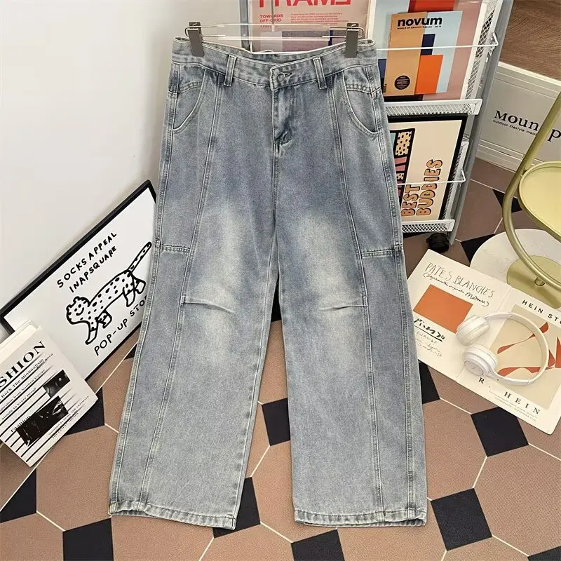 

Retro Washed American High Street Men's Loose Wide Leg Workwear Jeans Deconstructed Knife Jeans Youth Trend Breathable