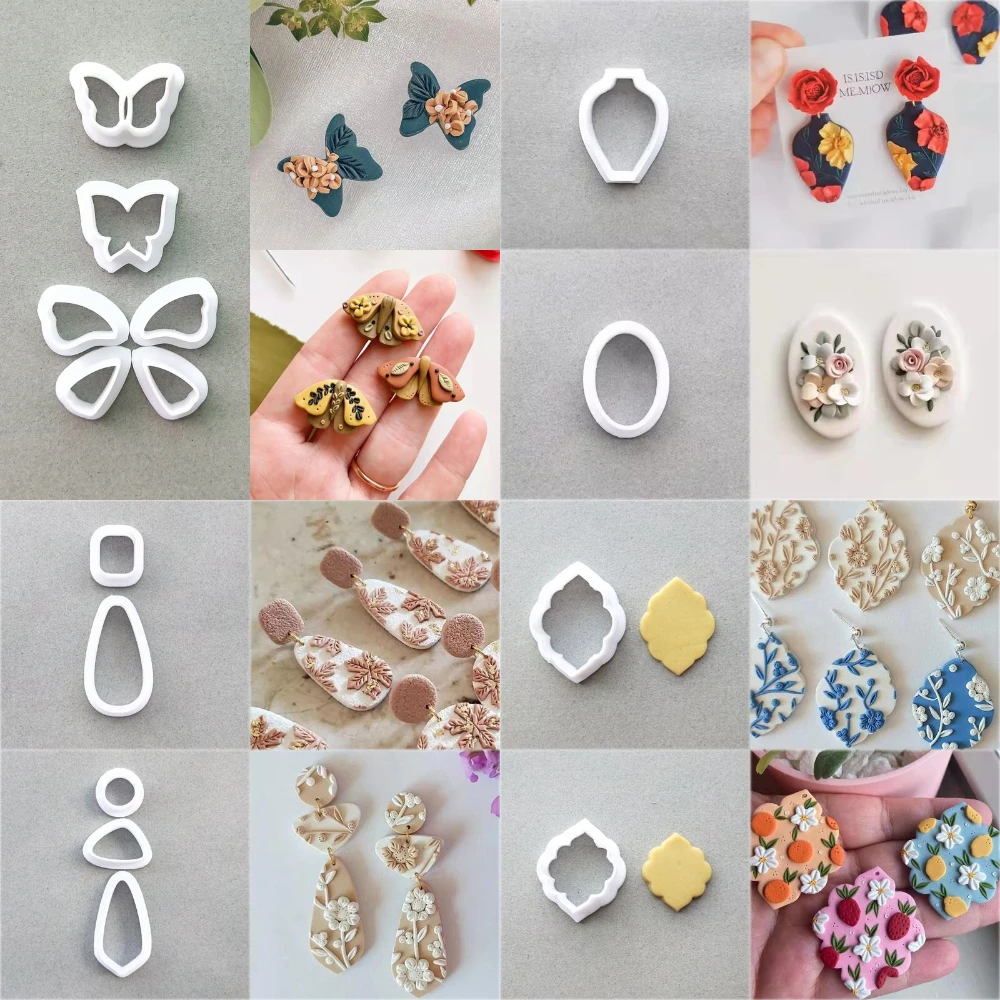 Mini Vintage Exquisite Butterfly/Vase/Elliptic/Flower/Love Heart/Irregular Geometry Shaped Earring Jewelry Clay Mold For DIY