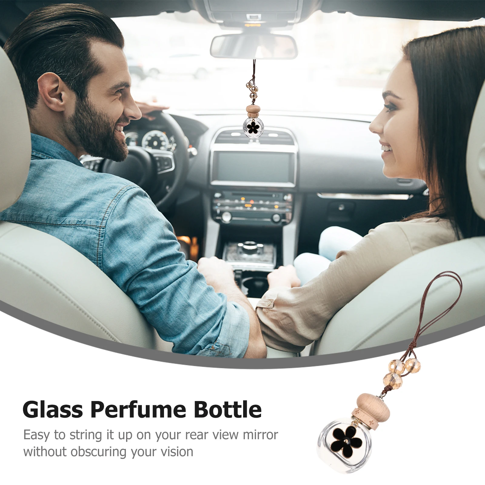 

6Ml Car Perfume Pendant Glass Design Air Freshener Odor Removal Stress Relief Rear View Mirror Hanging Lanyard Fragrance Bottle
