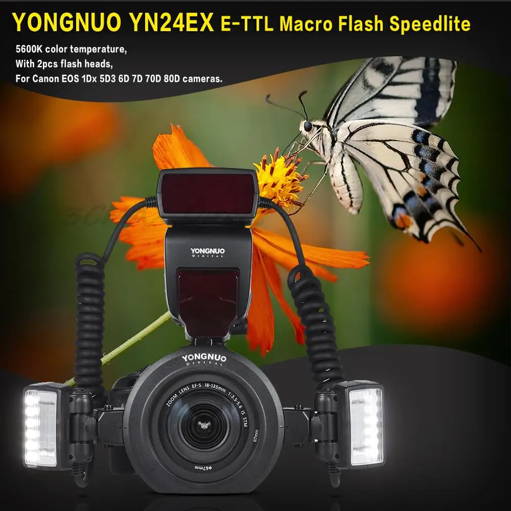 Yongnuo YN24EX YN24EX II EX E-TTL Macro Flash Ring Flash Speedlite 5600K For Canon Sony Camera 1Dx 5D3 6D 7D 70D 80D A6000 a6300