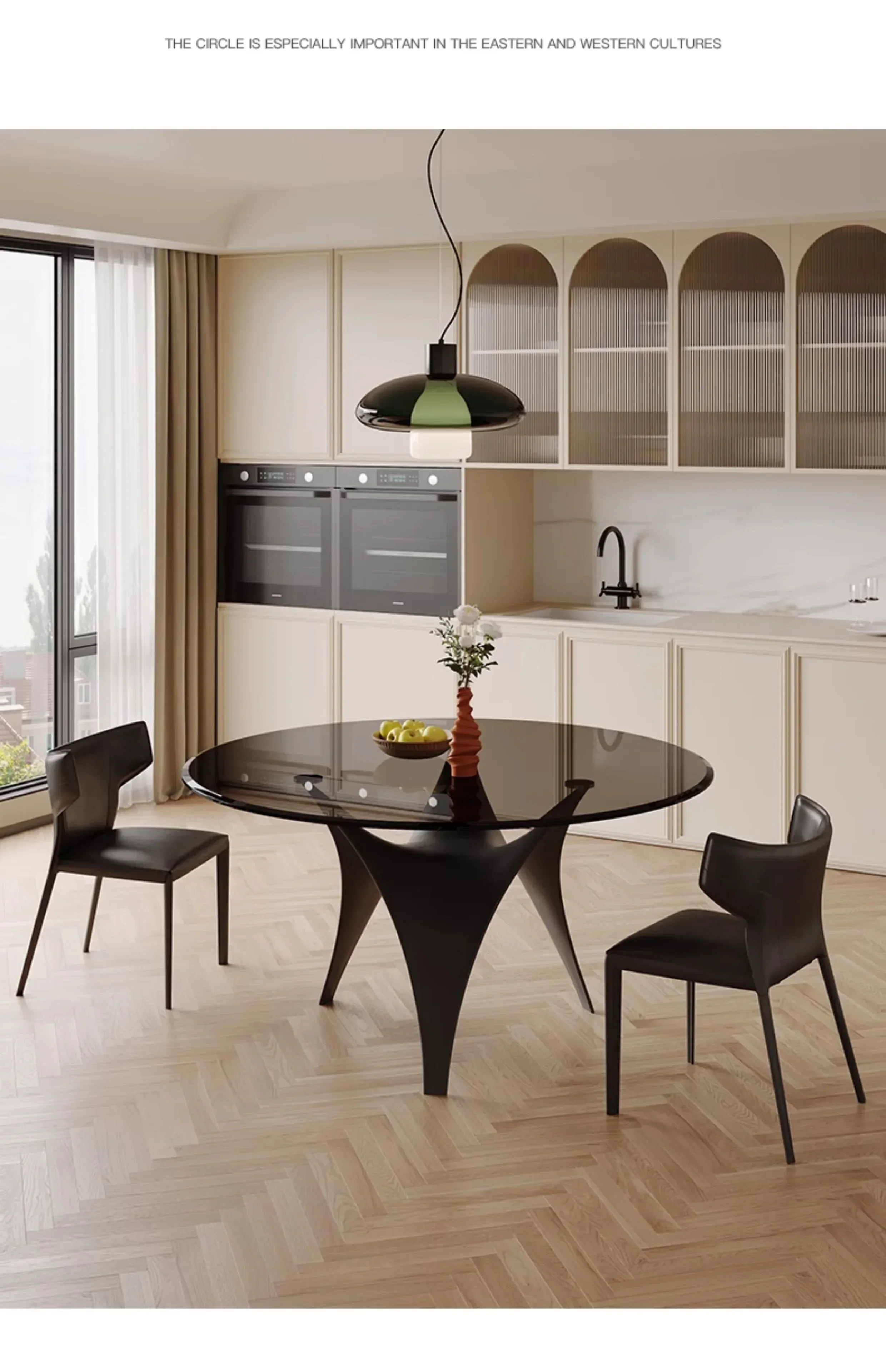 Tavolo rotondo minimalista italiano in vetro temperato Tavoli da pranzo rotondi e sedie per la casa Set tavolo rotondo