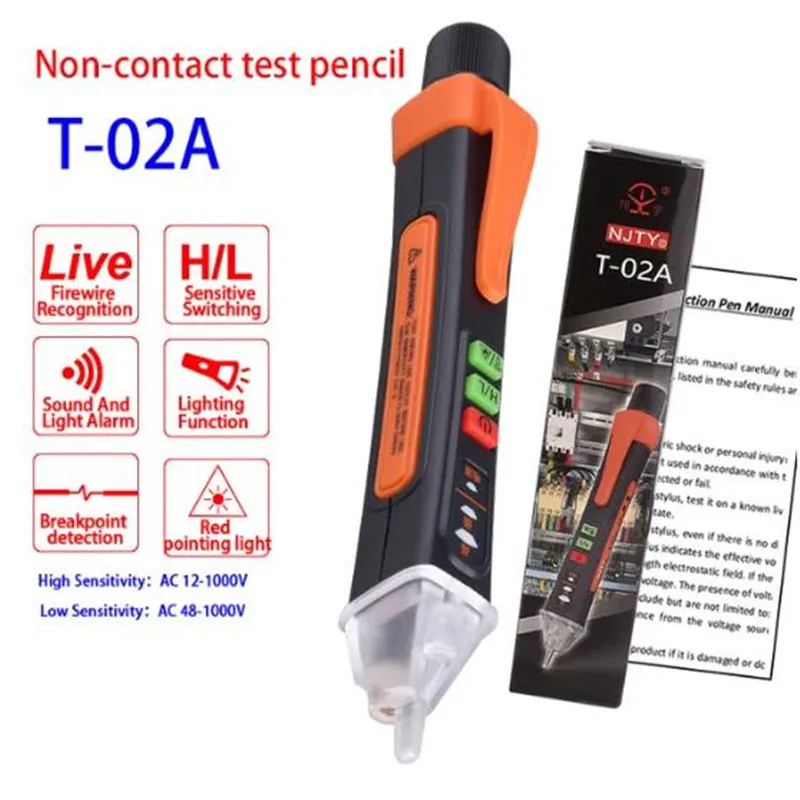 T-02A Rilevatore di tensione senza contatto Strumenti elettrici Indicatore di tensione Tester Penna Test di tensione Smart Breakpoint Finder 12-1000V