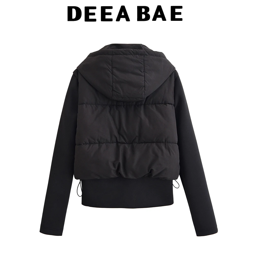 DEEABAE Autumn and winter new women's casual fashion simple hooded zipper knitted elastic cotton jacket