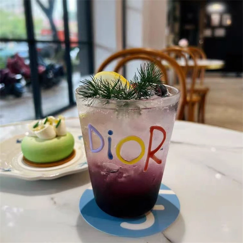 Color Letter Graffiti Handmade Creative Borosilicate Glass Ins Cartoon Transparent Round Juice Milk Cup
