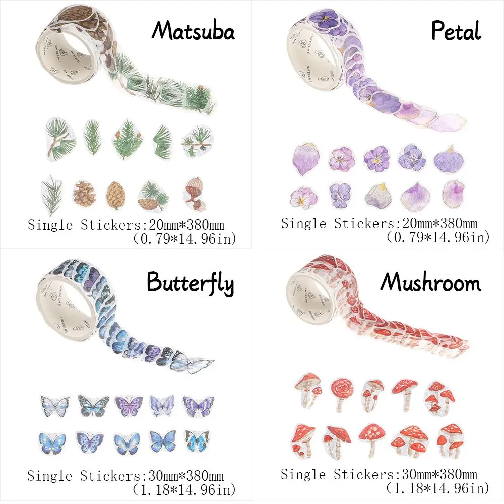 100Pcs/Roll Decorative Scrapbooking Sticker Washi Tape Adhesive Tape Mushroom Butterfly Flower Masking