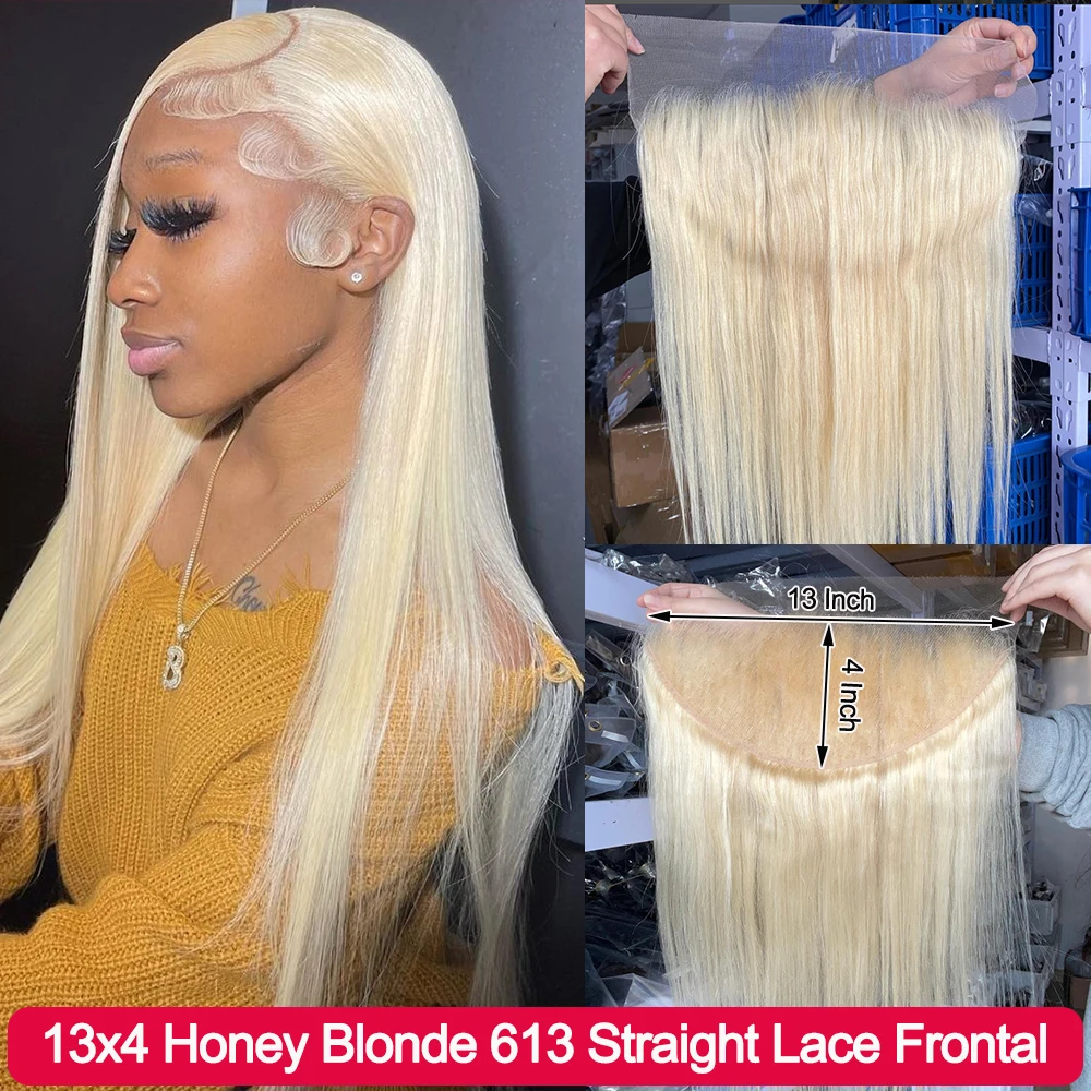 Honey Blonde 613 13x4 Transparent Lace Frontal Only Straight Lace Frontal Pre Plucked With Baby Hair Brazilian Remy Human Hair