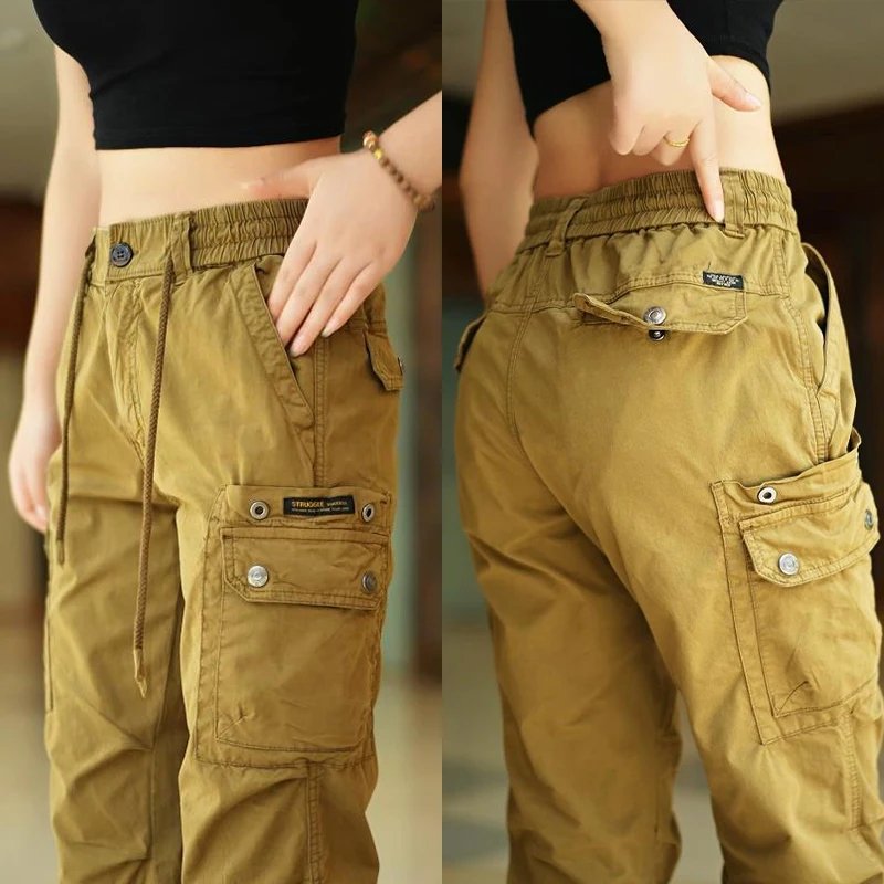 

Мужские летние дышащие повседневные брюки-карго из чистого хлопка в американском стиле, свободные, для активного отдыха, молодежные, модные