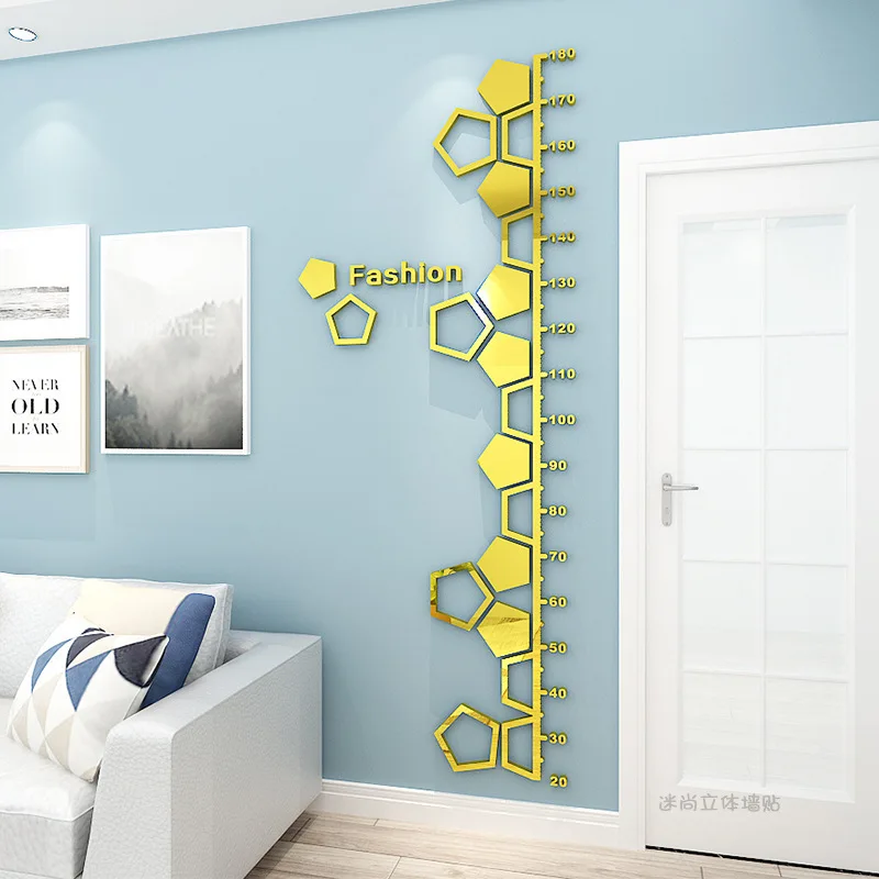 Pegatinas de pared con espejo acrílico, medida de altura para habitaciones de adultos y niños, tabla de crecimiento, regla de arte, papel tapiz, decoración de sala de estar