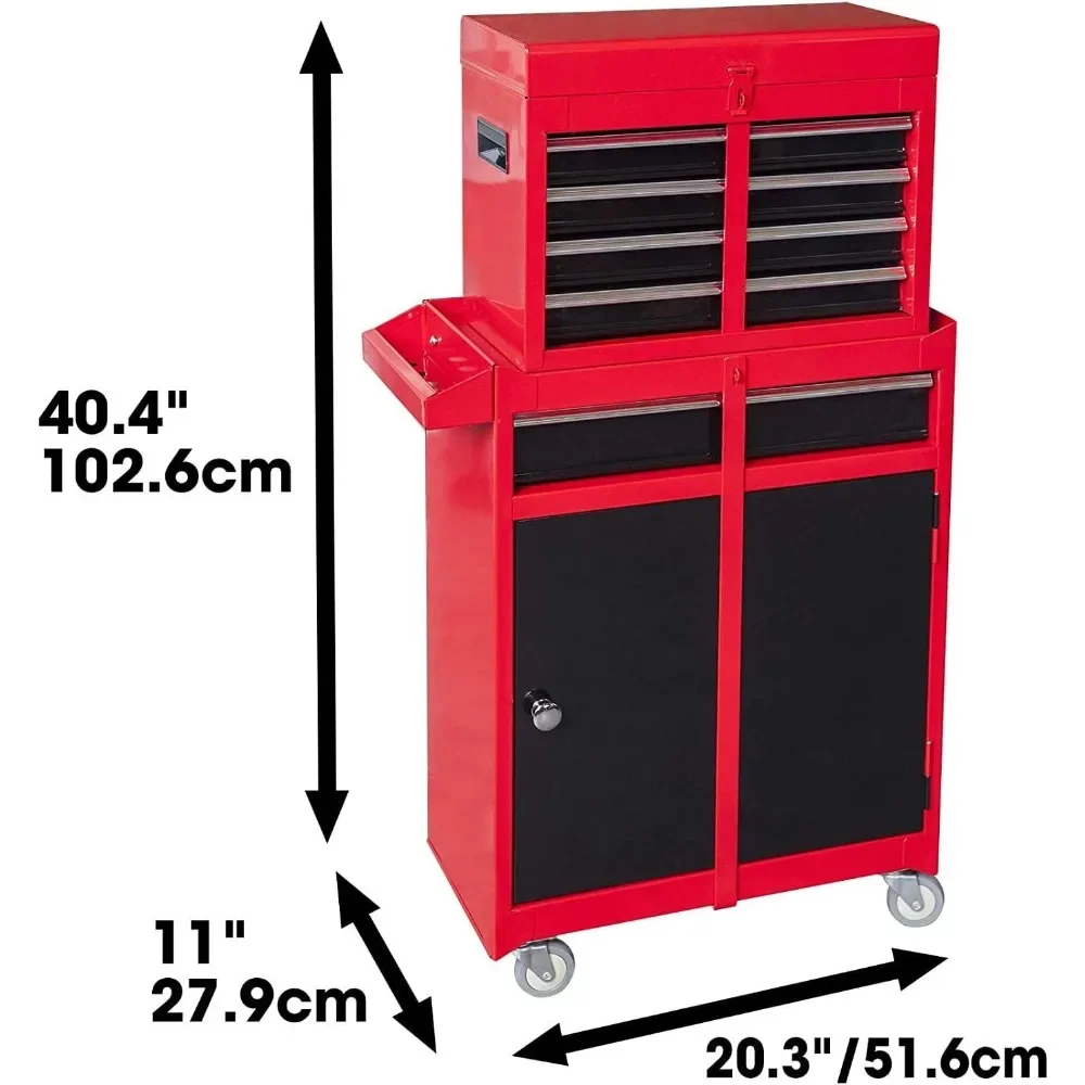 Torin ATBT1204B-RB Rolling Garage Workshop Organizer Detachable 4 Drawer Tool Chest with Large Storage Cabinet Adjustable Shelf