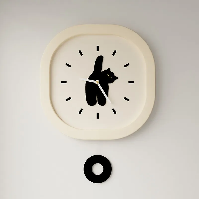 

Cute Cat Modern Minimalist Cream Style Children's Room Clock Wall Clock Living Room Wall 2025 New Fashion
