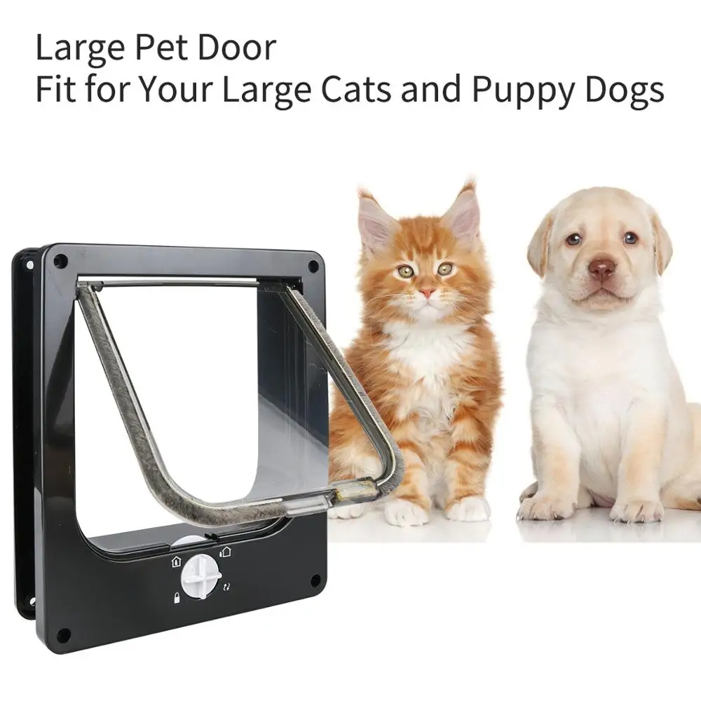 Dog Cat Flap Door With 4 Way Security Lock Entrance Exit Control Kitten Puppy Small Pet ABS Plastic Gates Doors Pet Supplies