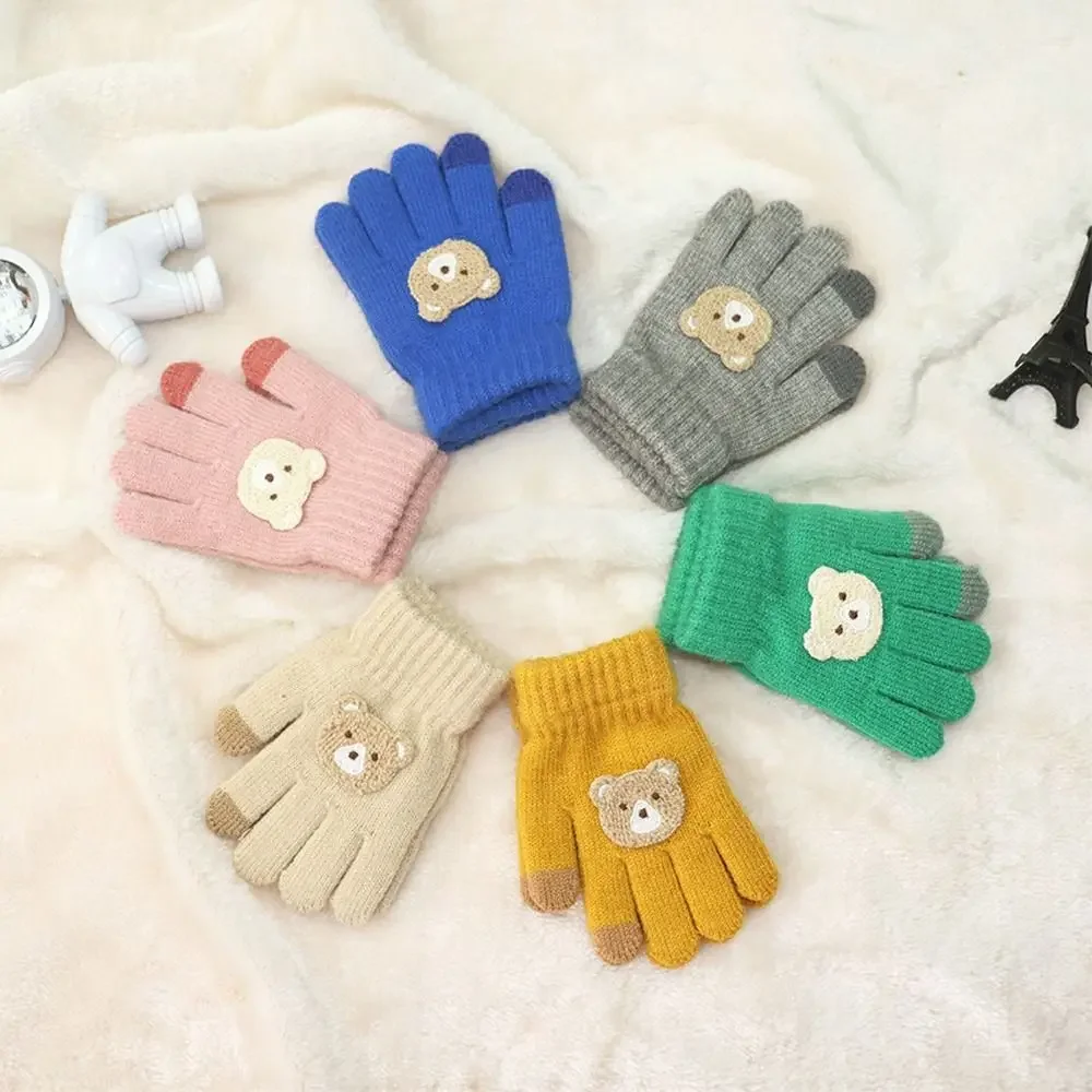 

Cartoon Bear Children Baby Kids Gloves Cold Proof Thickened Knitted Gloves Full Finger Windproof Hand Warmer Autumn Winter