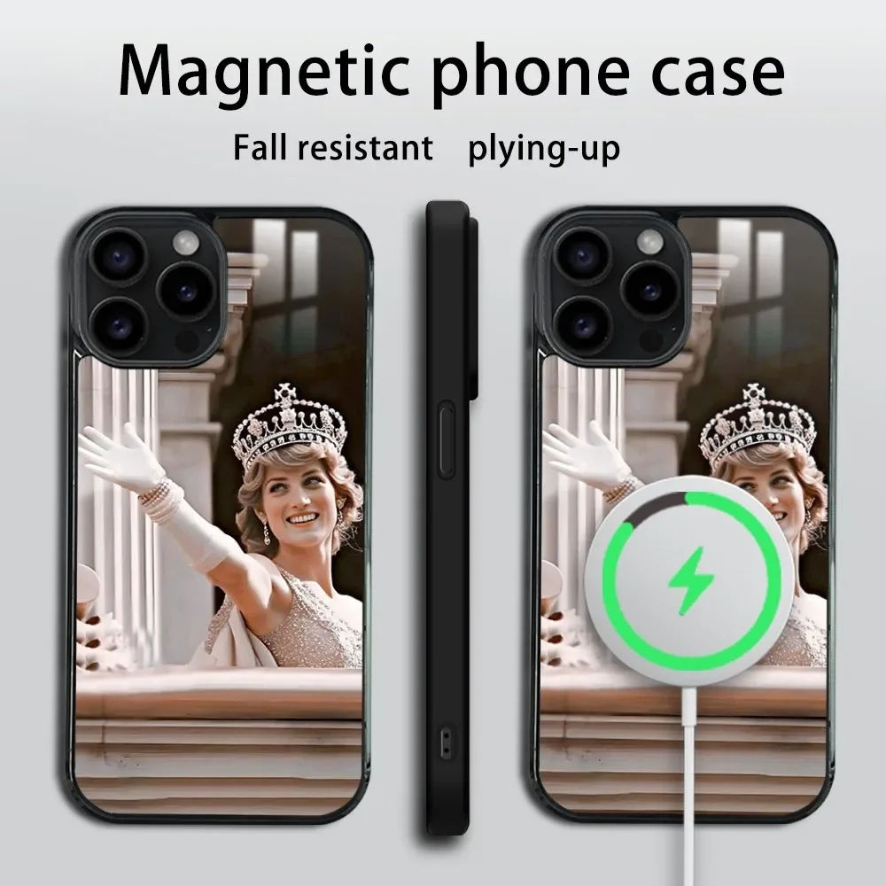 Princess Diana France Phone Case For iPhone 16 15 14 13 12 11 Pro Max Plus Mini Magsafe Mirror Wireless Magnetic Cover