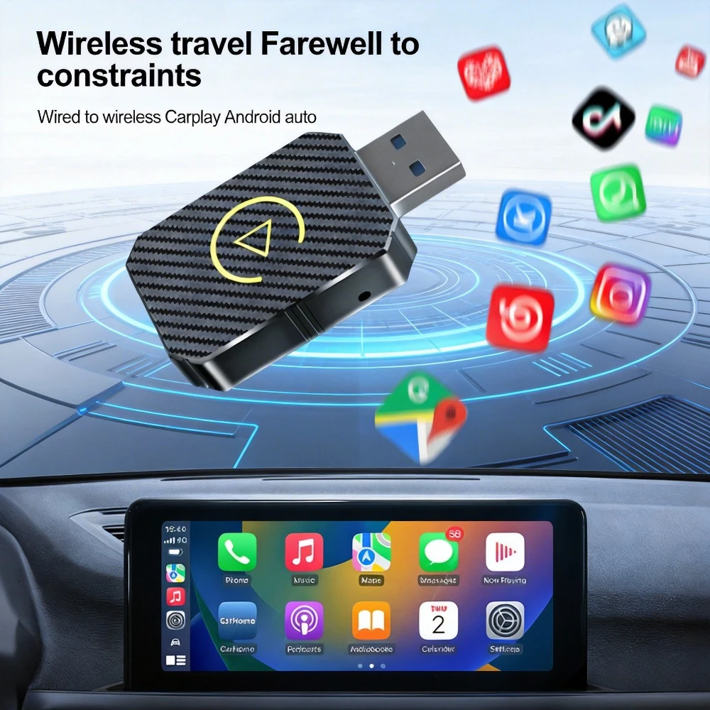 

2in1 Wireless CarPlay Android Auto Dongle, Wired to Wireless Adapter 5G WiFi Type-C USB, Plug and Play For Toyota VW Peugeot