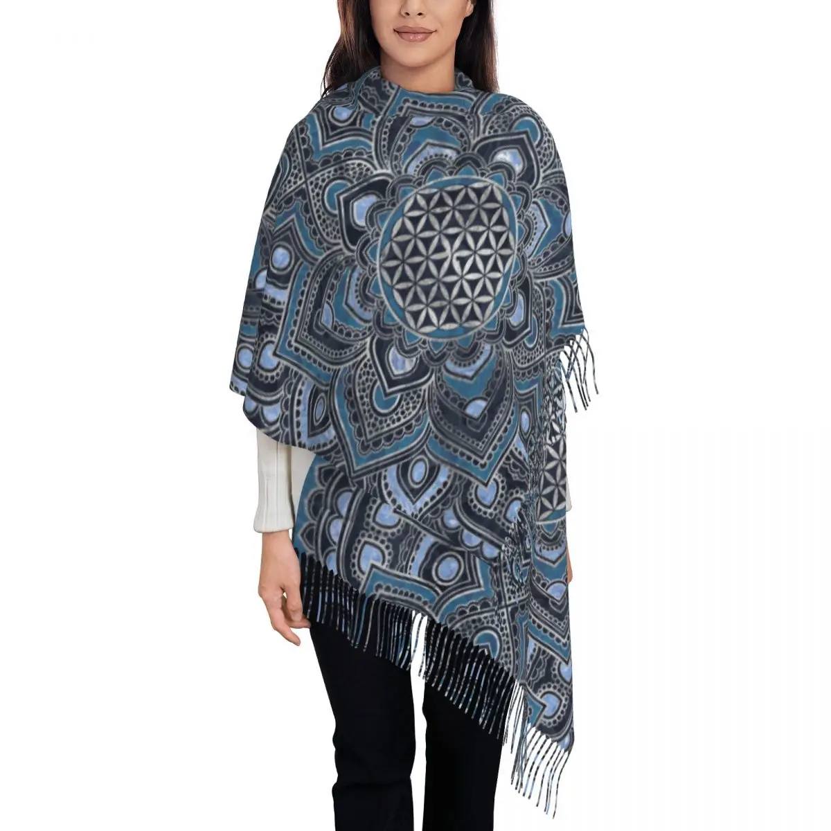 Outdoor Scarf Winter Mandala Lotus Shawls and Wrap Flower Abstract Graphic Bandana Unisex Popular Scarves Wraps