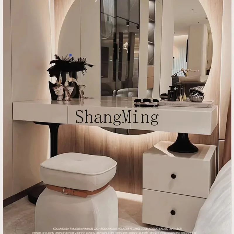 

FG new modern large round mirror dressing table light luxury cream style high-end dressing table