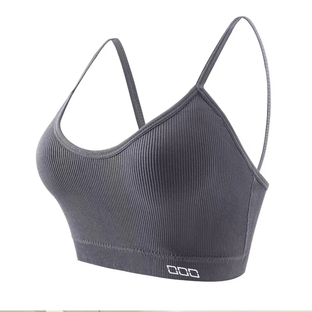 Yoga ginásio de fitness push up sutiã feminino sutiã esportivo colheita topo cor sólida com nervuras respirável bralette feminino confortável sutiã