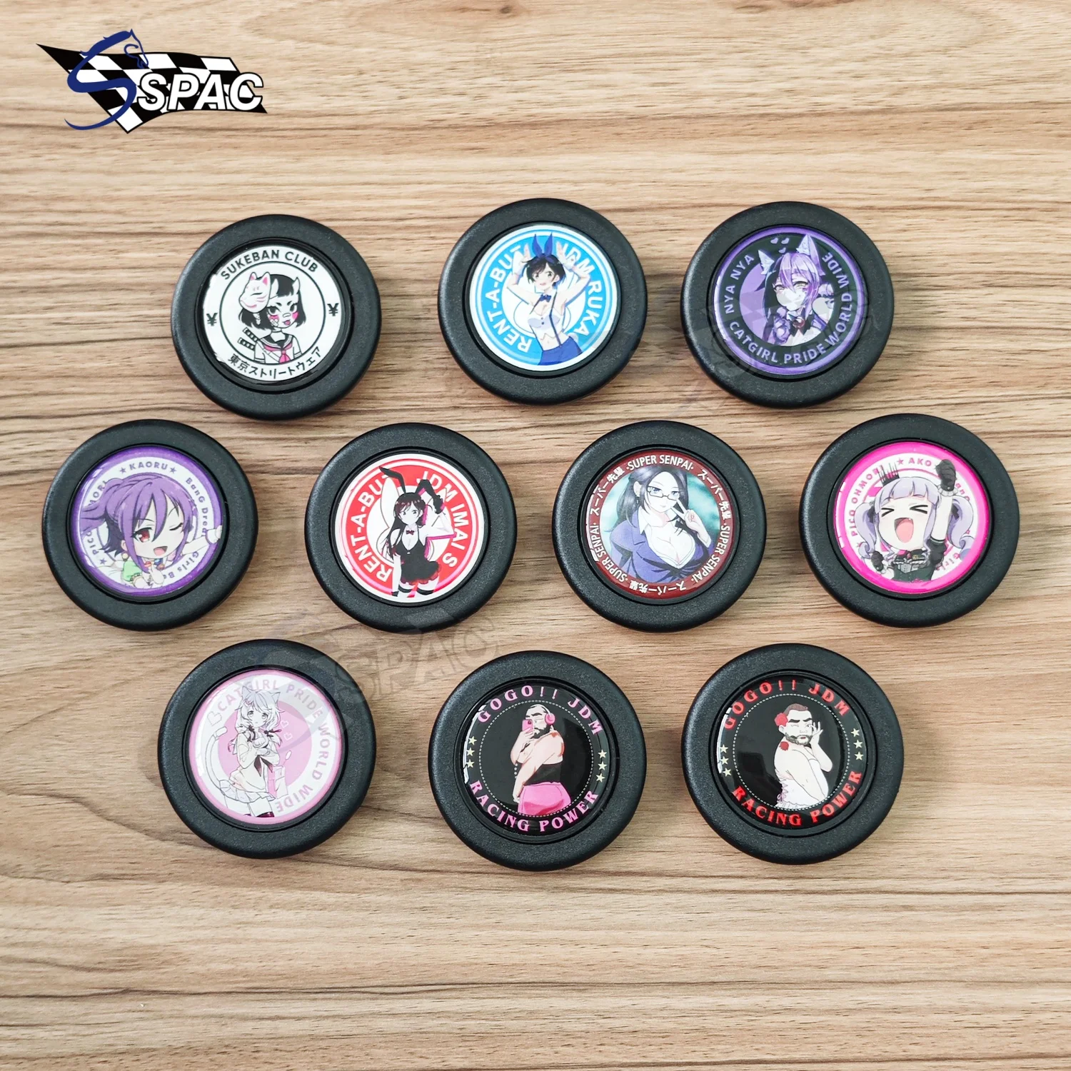 JDM Racing Sports Car Rosa Púrpura Anime Botón de bocina de volante Kawaii Cubierta de empuje de bocina de volante