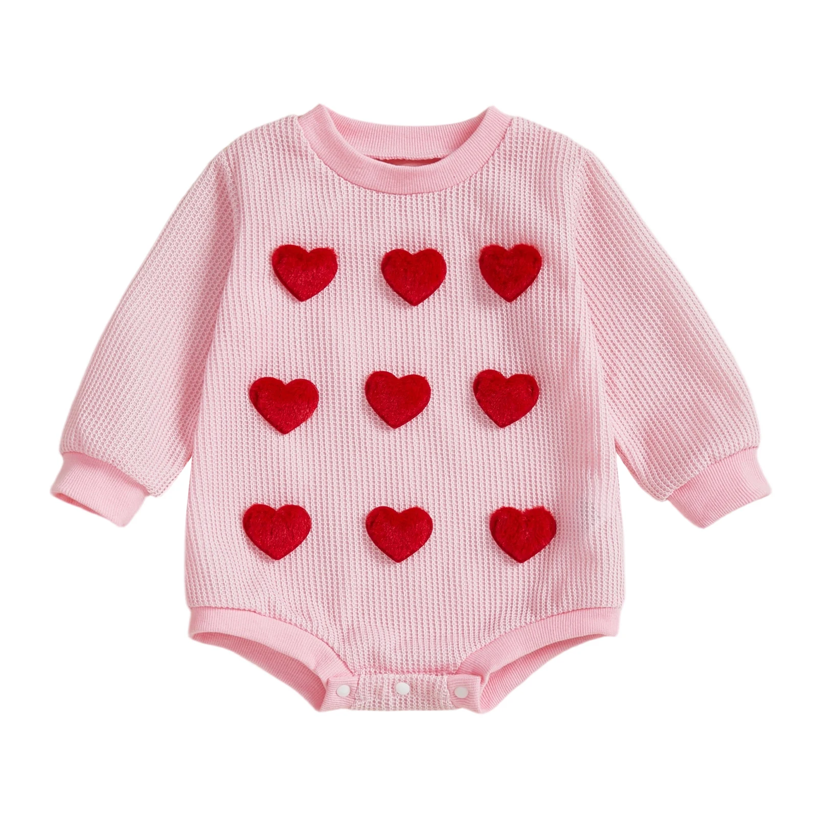 

Baby Girls Romper, Long Sleeve Crew Neck Heart Bodysuit Clothes for Casual Daily