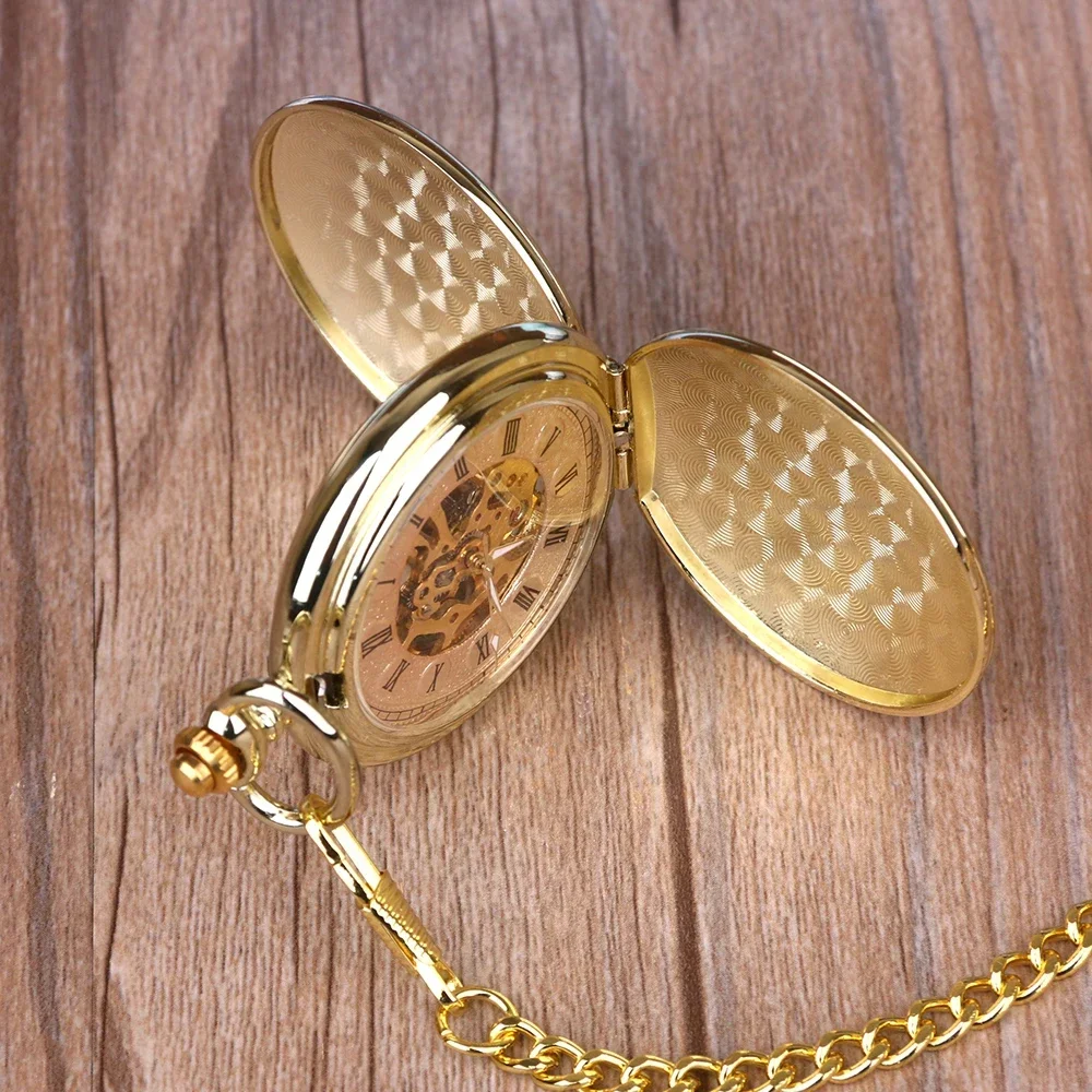

Retro Golden Pocket&Fob Watches Full Double Hunter Mechanical Pocket Watches Engraved Men Women Pocket Watch Chain Nurse Horloge
