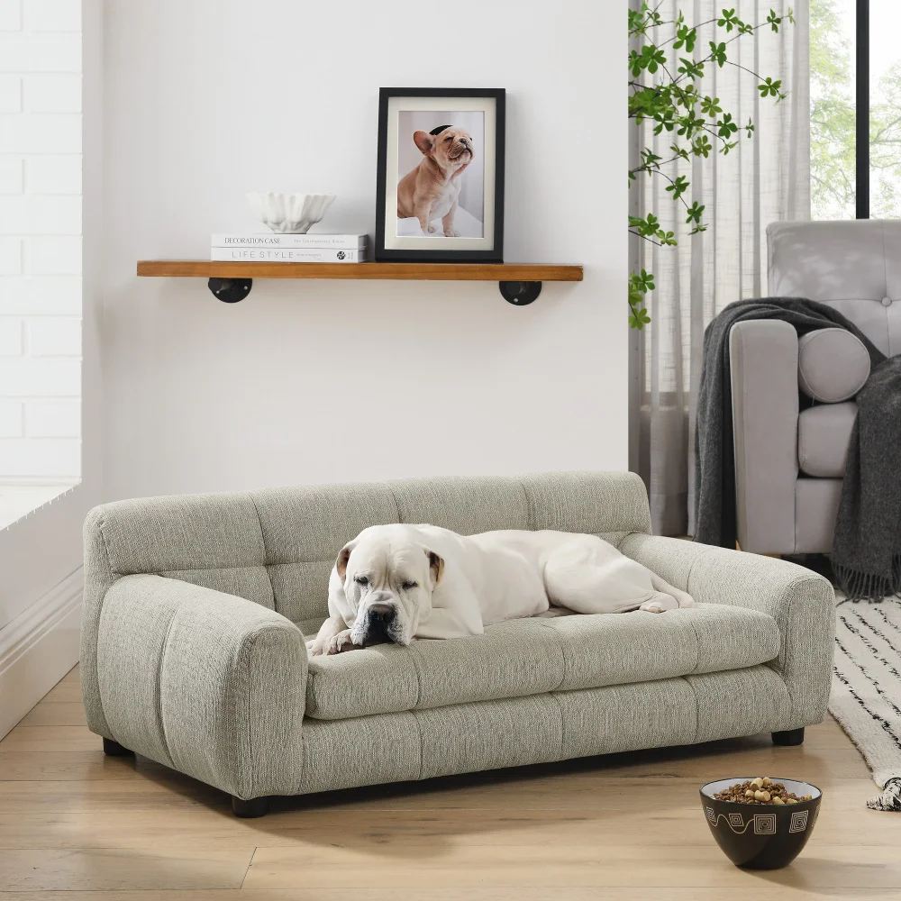 

Soft Comfy Pet Sofa: Backrest & Armrests, Modern Rectangular for Small/Medium Dogs-Beige