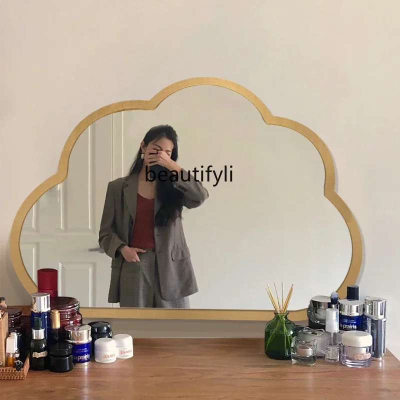 SS Light luxuryEuropean simple cloud special-shaped mirror bedroom girl dresser makeup mirror LED light white cloud bathroom mir