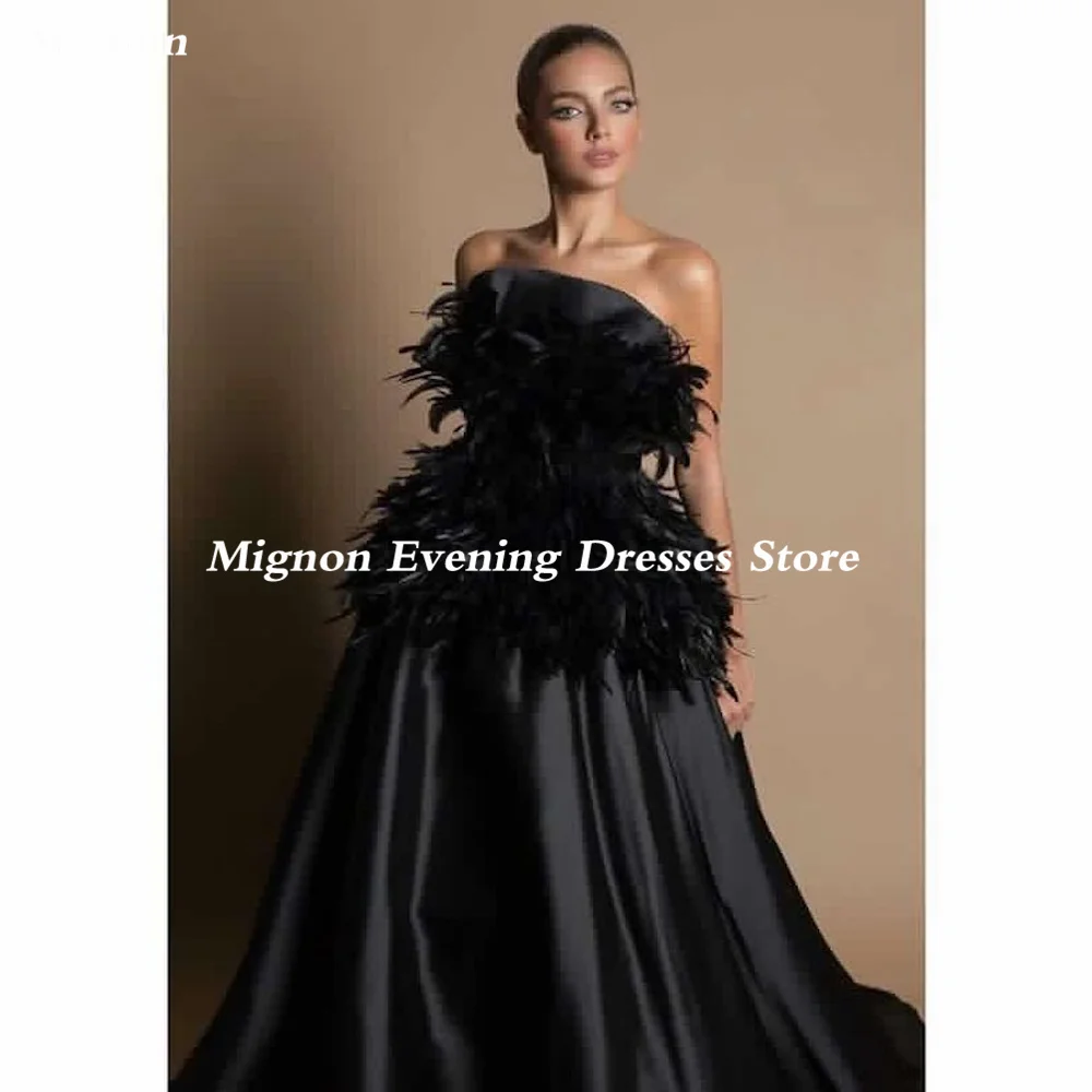 

Mignon Satin A-line Strapless Feathers Ruffle Populer Prom Gown Floor-length Formal Elegant Evening Party Dress for Women 2023