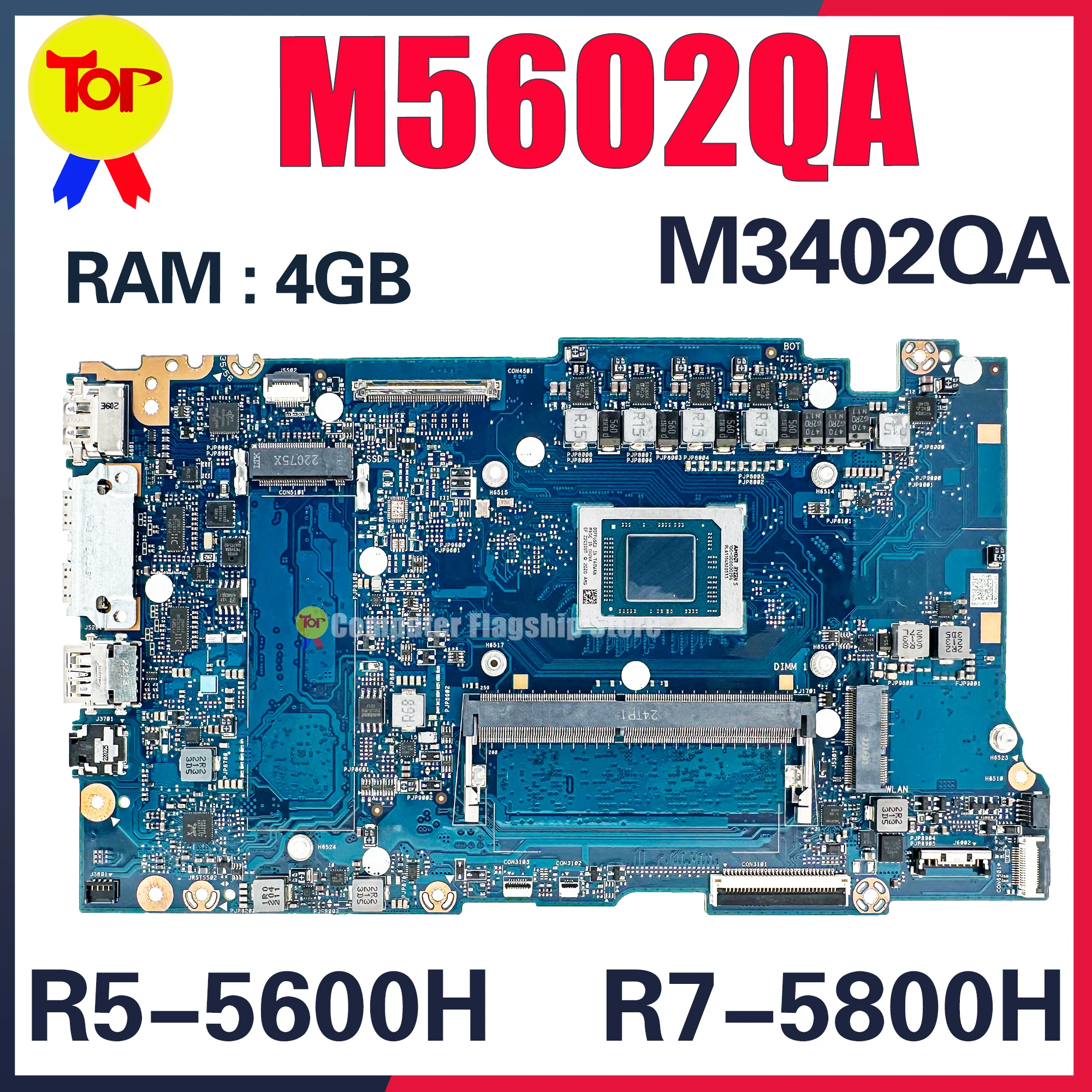 

KEFU M3402QA Mainboard For ASUS M5602QA M3402Q M5602Q Laptop Motherboard R5-5600H R7-5800H 4GB-RAM 100% Test OK