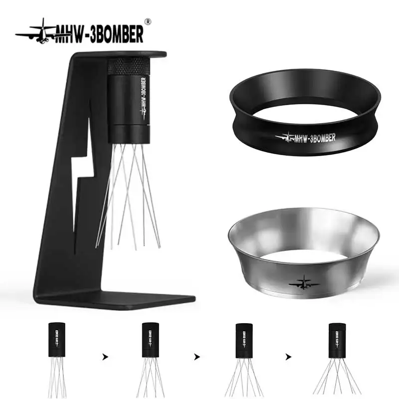 MHW-3BOMBER WDT Tool Espresso Distribution Tool with Magnetic Stand,Adjustable Range Coffee Needle Stirrer Dosing Funnel Set