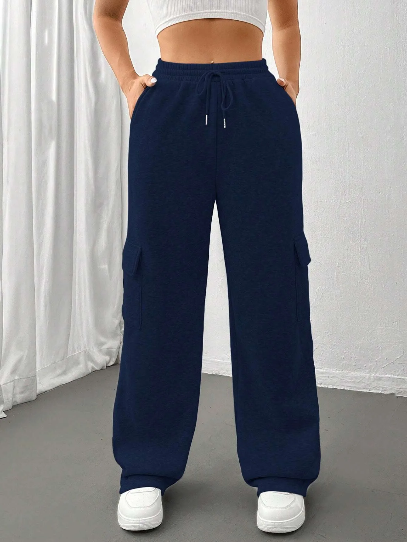 2024 Autumn Winter Women\'s Sweatpants New Style Fashionable Side Pocket Versatile Sports Straight Wide Leg Sweatpants