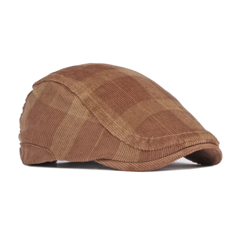 TOHUIYAN-gorros de pana para Hombre y mujer, Boina a cuadros, Boina plana británica, Boina de otoño