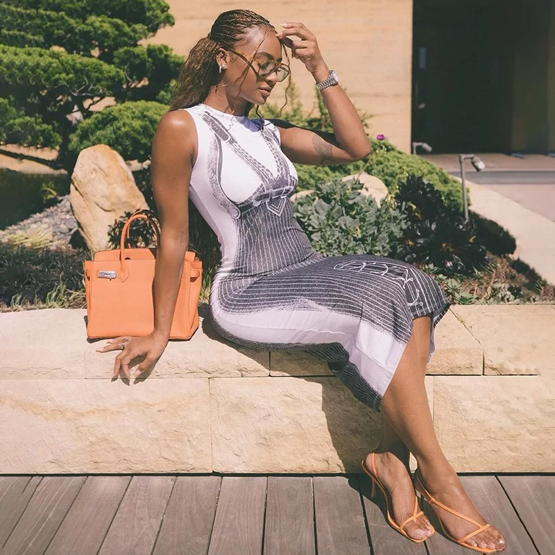 

Europe and America Wind 2024 New Personality Trend Street Digital Printing Slim Pullover Sleeveless High Waist Dress