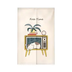 TV Cat Japanese Noren Doorway Curtain Long Nordic Cotton Linen Japanese Style Door Curtain Tapestry Partition Shading Decorative