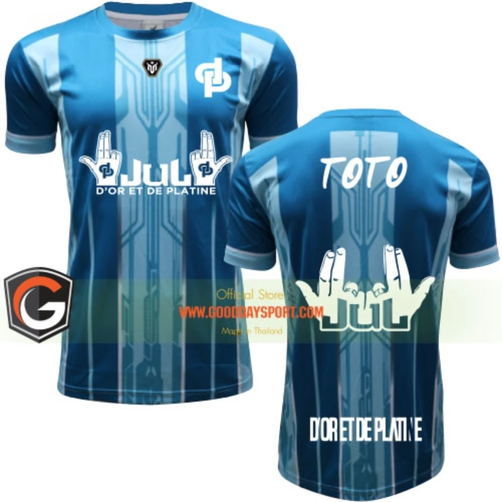 Camiseta de fútbol azul "JUL D'OR ET DE PLATINE" Estampado Gráfico único de mano Camiseta de fútbol elegante de GoodDaySport
