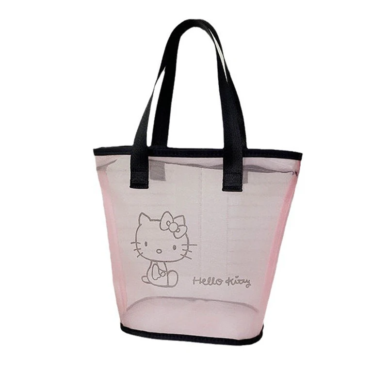 Lovely Hello Kitty Makeup Bag Kawaii Sanrio Anime Portable Pvc Mesh Transparent Tote Bag Cute Cartoon Travel Toiletry Bag Gifts