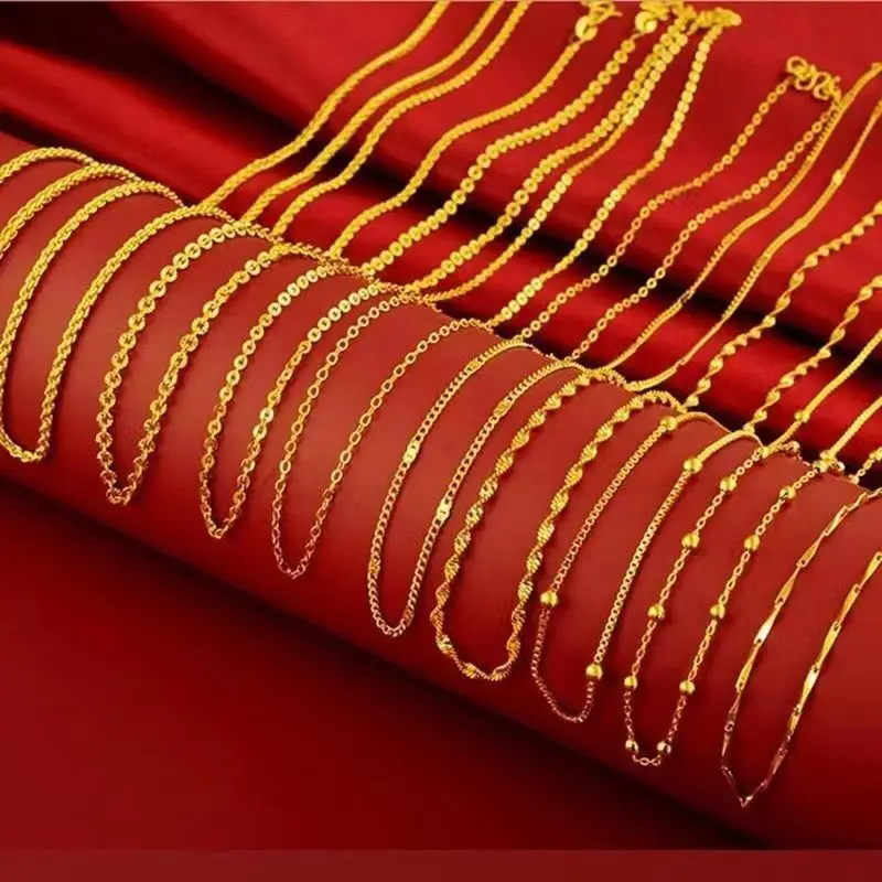 Real 18K Gold Jewelry Women'S Wave Chain AU750 Gold Jewelry Collarbone Chain New Fashion Simple Style High-End Jewelr
