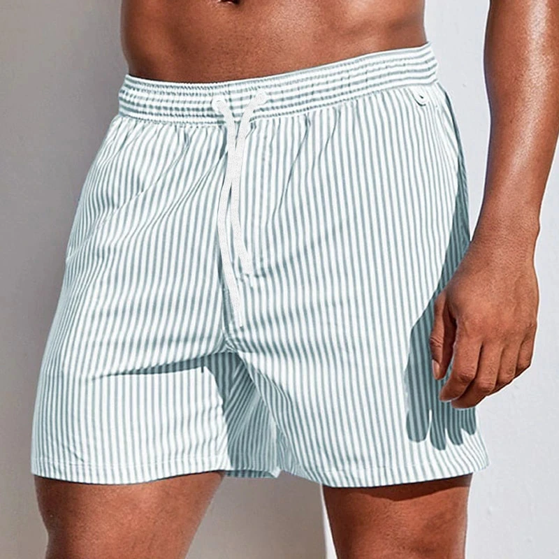 Pantalones cortos con patrón de rayas verticales simples para hombre, pantalones cortos informales de verano para uso diario, pantalones cortos de playa con estampado 3D, bañadores sueltos para vacaciones