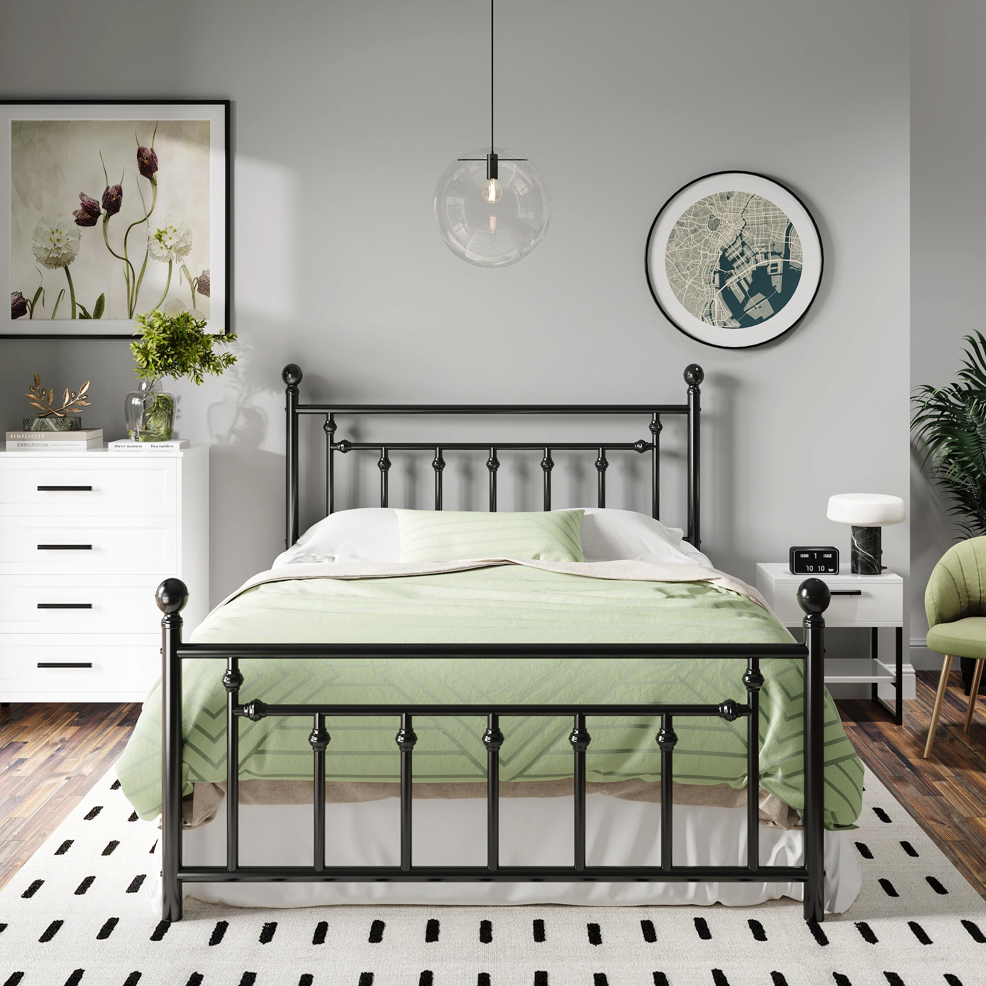 HOOMIC Metal Platform Bed Frame/Victorian Style Iron-Art Headboard and Footboard / 14 Inches Mattress Foundation Allewie