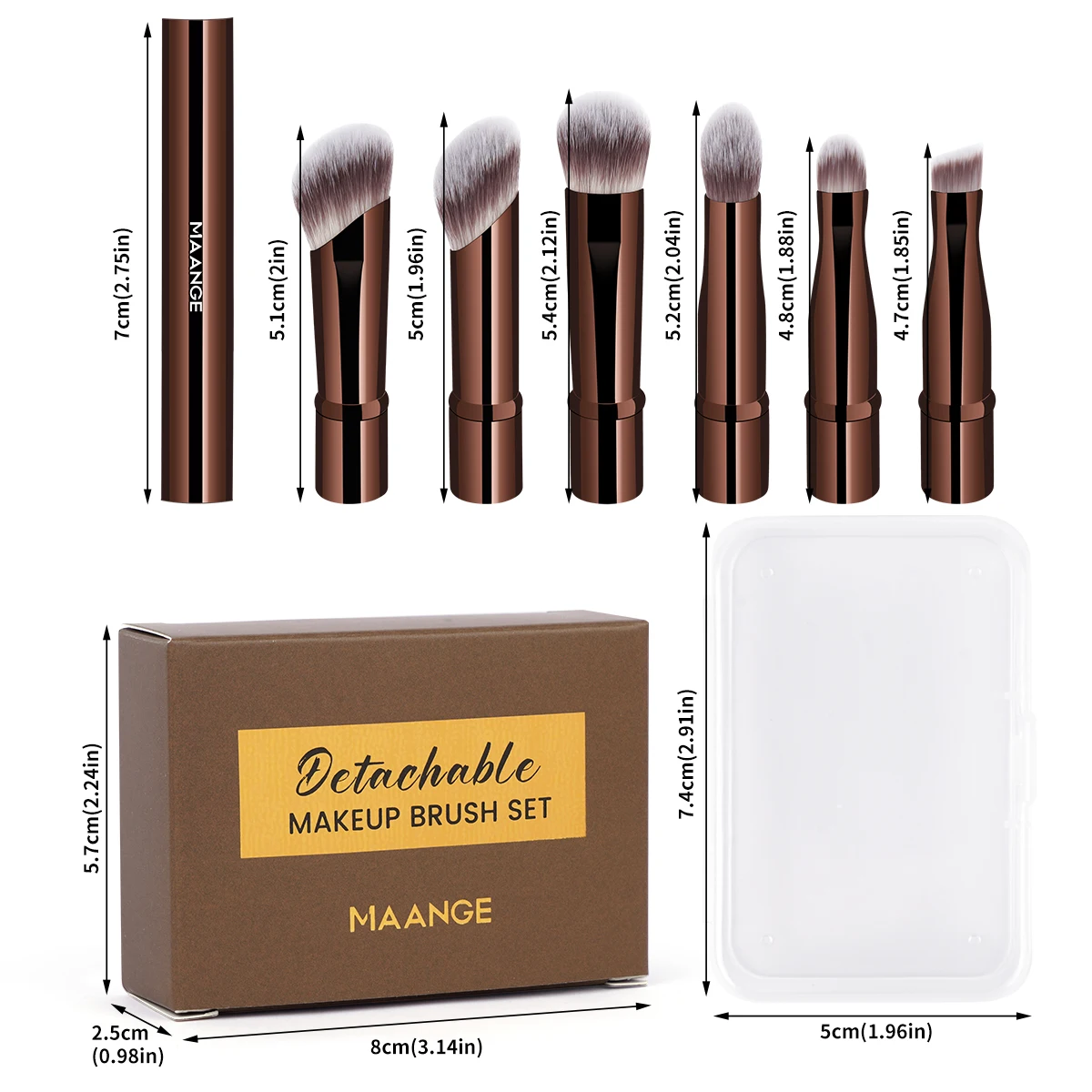 Zestaw dwustronnych pędzli do makijażu, odłączany zestaw pędzli podróżnych do konturowania i korektora, pędzel do cieni do powiek, narzędzia kosmetyczne do twarzy z pudełkiem do makijażu.