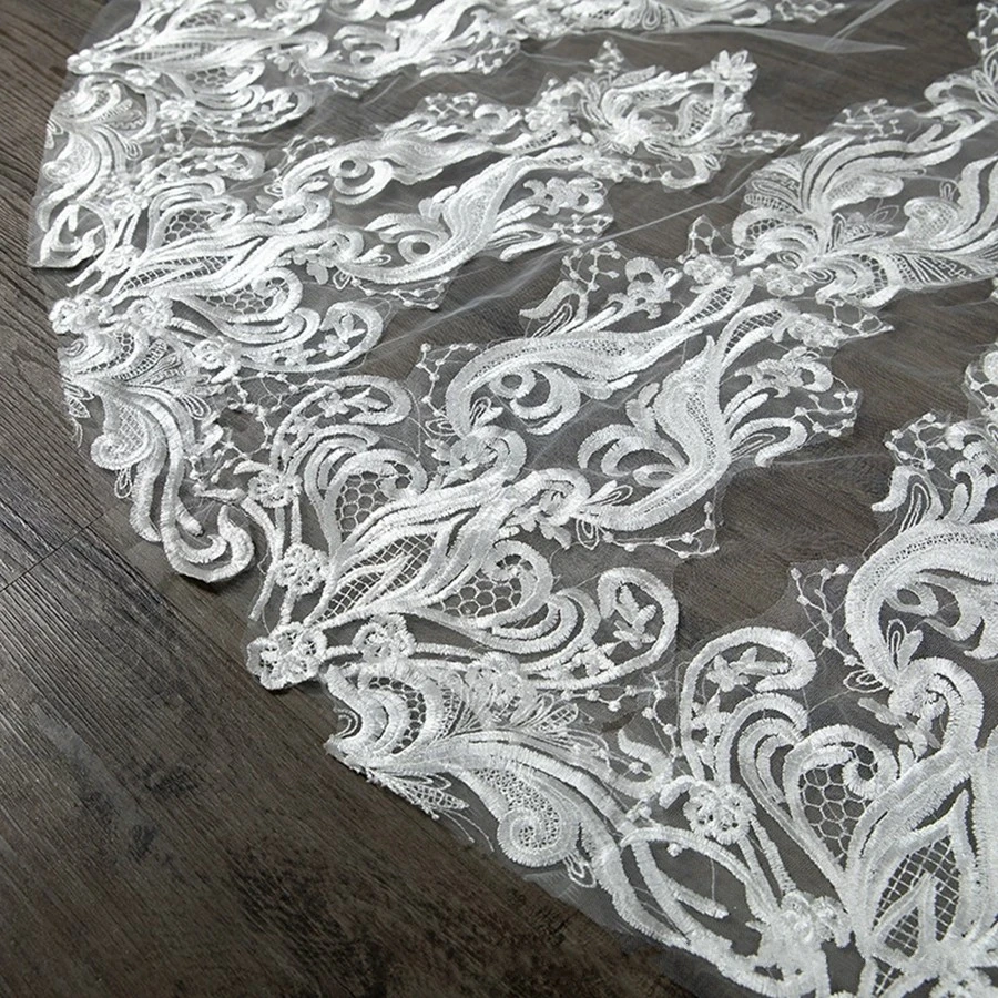 أنيقة الأبيض العاج كاتدرائية الحجاب الزفاف الدانتيل يزين Mariage العروس اكسسوارات الزفاف الحجاب الزفاف Mantilla de novia velo