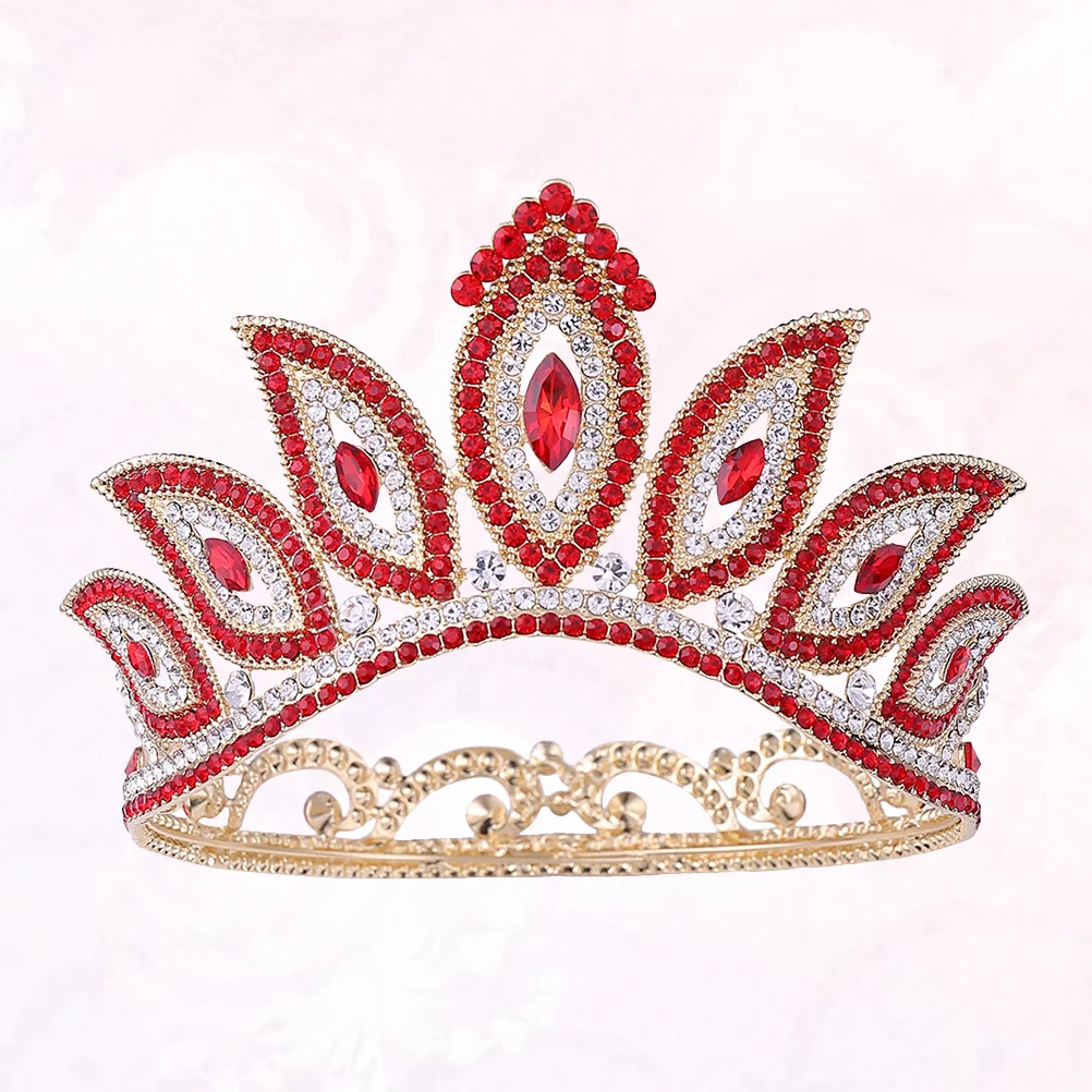 

1pc Baroque Crown For Bride Round Rhinestone Inlaid Alloy Hair Accessory Golden Red Wedding Party Headwear Decor Hair Styling