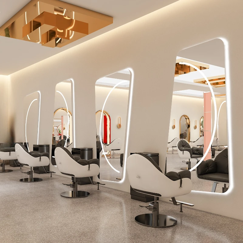 Barber shop mirror stage hairdressing shop mirror hair salon haircut special led wall with lights