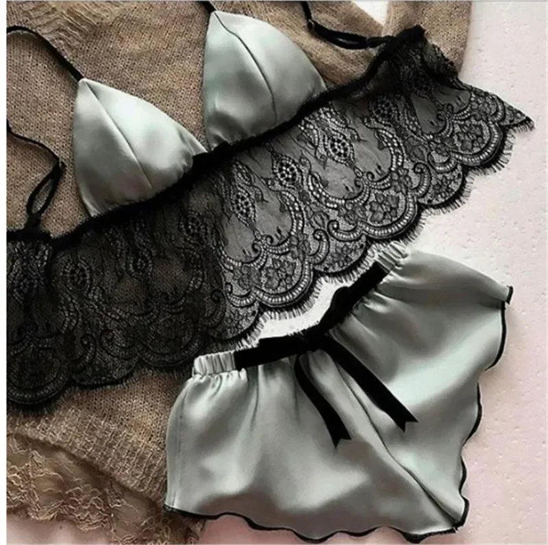 Leechee New Pajamas For Women Sexy Satin Pajamas Set Comfortable Home Clothes Sleeveless Cute Bra And Shorts V Neck Sleepwear