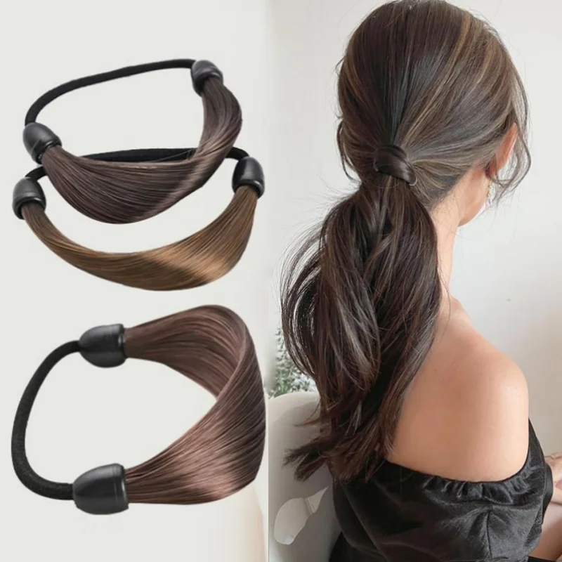 10 Stück Korea Gummiband aus Haars imulation Perücke Kopfs eil Mode Perücke Haarring gerade Haar gummi Pferdes chwanz elastisches Haars eil – Detail 5
