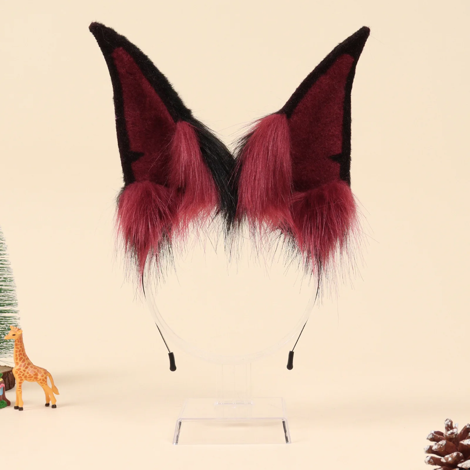 

Furry Red Fox Ears Headband Handmade Sharp Long Animal Ears Exquisite Realistic Plush Headwear for Alastor Devil Costume Cosplay