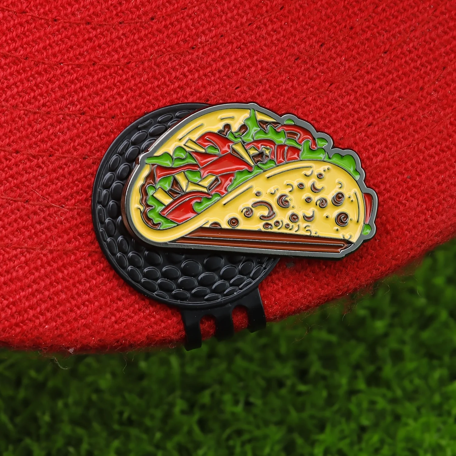 Unique tortilla-shaped golf ball logo, available in multiple colors. Unisex golf accessory, perfect for holiday desk gifts.